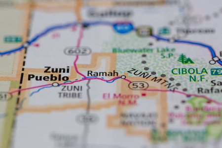 05-24-2021 Portsmouth, Hampshire, UK, Ramah New Mexico USA shown on a Geography map or road maのeditorial素材