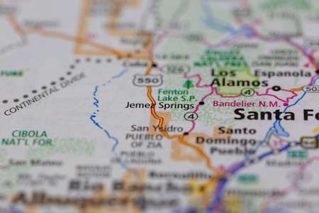 05-24-2021 Portsmouth, Hampshire, UK, Jemez Springs New Mexico USA shown on a Geography map or road maのeditorial素材
