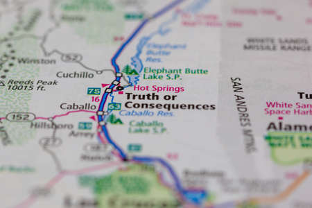 05-24-2021 Portsmouth, Hampshire, UK, Truth or Consequences New Mexico USA shown on a Geography map or road maのeditorial素材