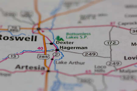 05-24-2021 Portsmouth, Hampshire, UK, Hagerman New Mexico USA shown on a Geography map or road maのeditorial素材