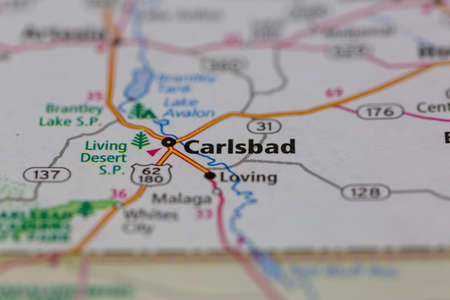 05-24-2021 Portsmouth, Hampshire, UK, Carlsbad New Mexico USA shown on a Geography map or road maのeditorial素材