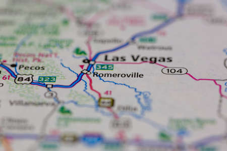 05-24-2021 Portsmouth, Hampshire, UK, Romeroville New Mexico USA shown on a Geography map or road maのeditorial素材