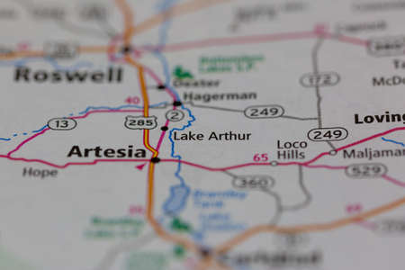 05-24-2021 Portsmouth, Hampshire, UK, Lake Arthur New Mexico USA shown on a Geography map or road maのeditorial素材