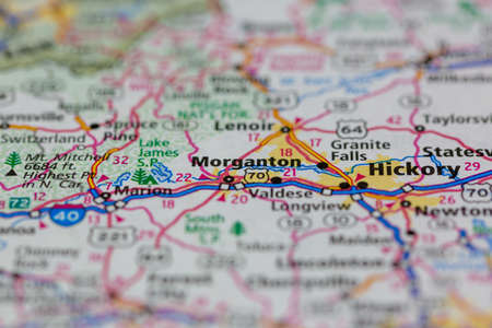 06-08-2021 Portsmouth, Hampshire, UK, Morganton North Carolina USA shown on a Road map or Geography mapのeditorial素材