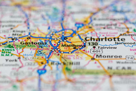 06-08-2021 Portsmouth, Hampshire, UK, Matthews North Carolina USA shown on a Road map or Geography mapのeditorial素材