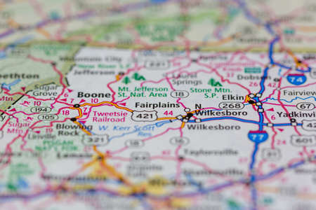 06-08-2021 Portsmouth, Hampshire, UK, Fairplains North Carolina USA shown on a Road map or Geography mapのeditorial素材