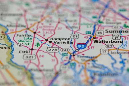 06-08-2021 Portsmouth, Hampshire, UK Varnville South Carolina USA Shown on a Road map or Geography mapのeditorial素材