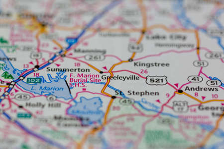 06-08-2021 Portsmouth, Hampshire, UK Greeleyville South Carolina USA Shown on a Road map or Geography mapのeditorial素材