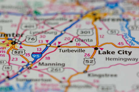 06-08-2021 Portsmouth, Hampshire, UK Turbeville South Carolina USA Shown on a Road map or Geography mapのeditorial素材
