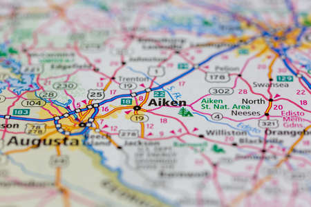 06-08-2021 Portsmouth, Hampshire, UK Aiken South Carolina USA Shown on a Road map or Geography mapのeditorial素材
