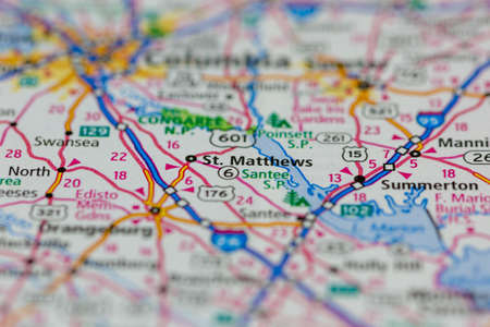 06-08-2021 Portsmouth, Hampshire, UK St Matthews South Carolina USA Shown on a Road map or Geography mapのeditorial素材