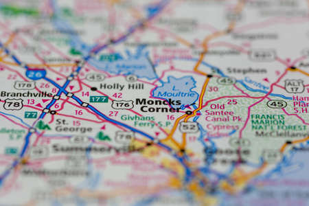 06-08-2021 Portsmouth, Hampshire, UK Moncks Corner South Carolina USA Shown on a Road map or Geography mapのeditorial素材