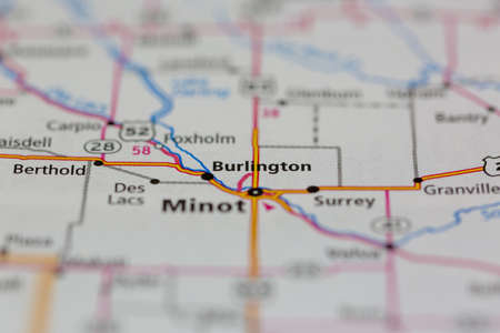 06-10-2021 Portsmouth, Hampshire, UK, Burlington North Dakota USA shown of a Road map or Geography mapのeditorial素材