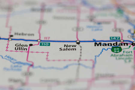 06-10-2021 Portsmouth, Hampshire, UK, New Salem North Dakota USA shown of a Road map or Geography mapのeditorial素材
