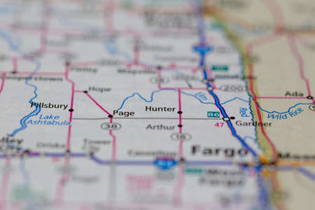 06-10-2021 Portsmouth, Hampshire, UK, Hunter North Dakota USA shown of a Road map or Geography mapのeditorial素材
