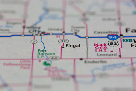 06-10-2021 Portsmouth, Hampshire, UK, Fingal North Dakota USA shown of a Road map or Geography mapのeditorial素材