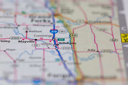 06-10-2021 Portsmouth, Hampshire, UK, Hillsboro North Dakota USA shown of a Road map or Geography mapのeditorial素材