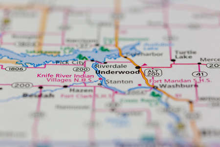 06-10-2021 Portsmouth, Hampshire, UK, Underwood North Dakota USA shown of a Road map or Geography mapのeditorial素材