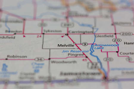 06-10-2021 Portsmouth, Hampshire, UK, Melville North Dakota USA shown of a Road map or Geography mapのeditorial素材