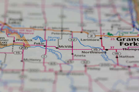 06-10-2021 Portsmouth, Hampshire, UK, McVille North Dakota USA shown of a Road map or Geography mapのeditorial素材