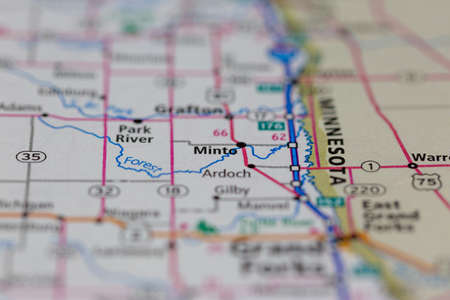 06-10-2021 Portsmouth, Hampshire, UK, Minto North Dakota USA shown of a Road map or Geography mapのeditorial素材