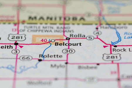 06-10-2021 Portsmouth, Hampshire, UK, Belcourt North Dakota USA shown of a Road map or Geography mapのeditorial素材