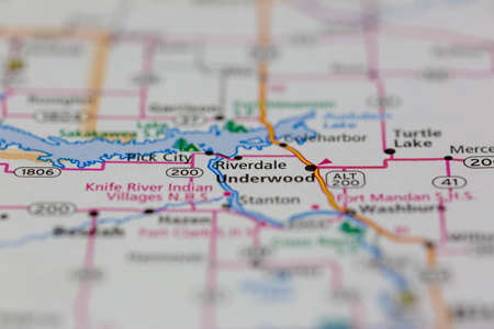 06-10-2021 Portsmouth, Hampshire, UK, Riverdale North Dakota USA shown of a Road map or Geography mapのeditorial素材