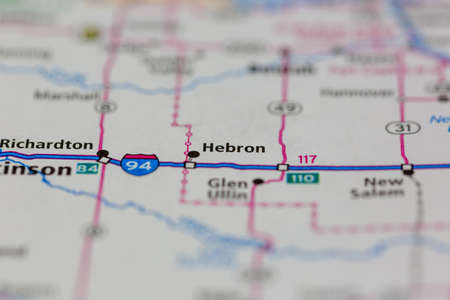 06-10-2021 Portsmouth, Hampshire, UK, Hebron North Dakota USA shown of a Road map or Geography mapのeditorial素材