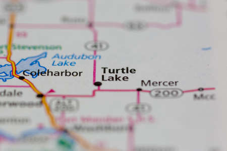 06-10-2021 Portsmouth, Hampshire, UK, Turtle Lake North Dakota USA shown of a Road map or Geography mapのeditorial素材