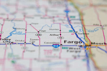 06-10-2021 Portsmouth, Hampshire, UK, Arthur North Dakota USA shown of a Road map or Geography mapのeditorial素材