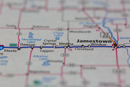 06-10-2021 Portsmouth, Hampshire, UK, Medina North Dakota USA shown of a Road map or Geography mapのeditorial素材