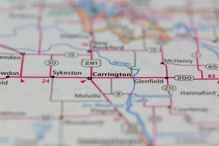 06-10-2021 Portsmouth, Hampshire, UK, Carrington North Dakota USA shown of a Road map or Geography mapのeditorial素材