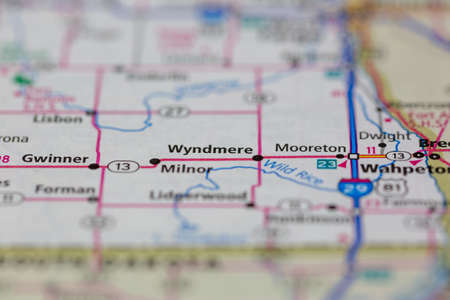 06-10-2021 Portsmouth, Hampshire, UK, Wyndmere North Dakota USA shown of a Road map or Geography mapのeditorial素材