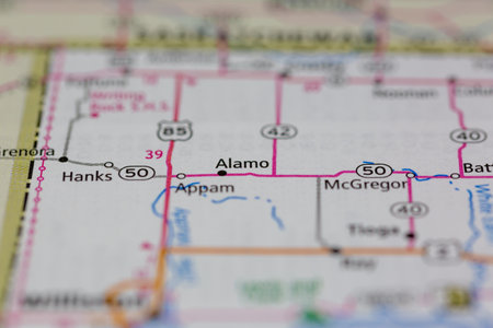06-10-2021 Portsmouth, Hampshire, UK, Alamo North Dakota USA shown of a Road map or Geography mapのeditorial素材