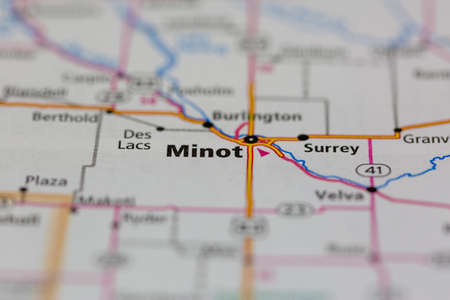 06-10-2021 Portsmouth, Hampshire, UK, Minot North Dakota USA shown of a Road map or Geography mapのeditorial素材
