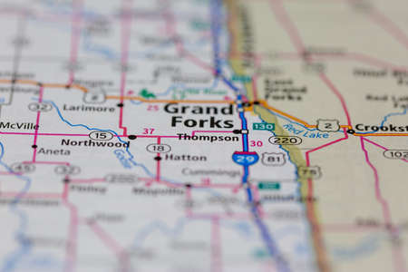06-10-2021 Portsmouth, Hampshire, UK, Thompson North Dakota USA shown of a Road map or Geography mapのeditorial素材