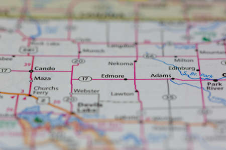 06-10-2021 Portsmouth, Hampshire, UK, Edmore North Dakota USA shown of a Road map or Geography mapのeditorial素材