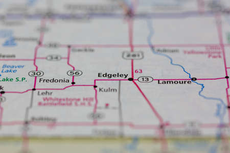 06-10-2021 Portsmouth, Hampshire, UK, Edgeley North Dakota USA shown of a Road map or Geography mapのeditorial素材