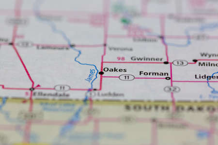 06-10-2021 Portsmouth, Hampshire, UK, Oakes North Dakota USA shown of a Road map or Geography mapのeditorial素材