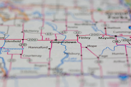 06-10-2021 Portsmouth, Hampshire, UK, Cooperstown North Dakota USA shown of a Road map or Geography mapのeditorial素材