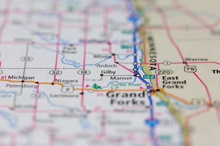 06-10-2021 Portsmouth, Hampshire, UK, Gilby North Dakota USA shown of a Road map or Geography mapのeditorial素材