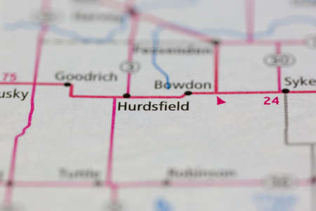 06-10-2021 Portsmouth, Hampshire, UK, Hurdsfield North Dakota USA shown of a Road map or Geography mapのeditorial素材