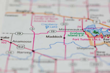 06-10-2021 Portsmouth, Hampshire, UK, Maddock North Dakota USA shown of a Road map or Geography mapのeditorial素材