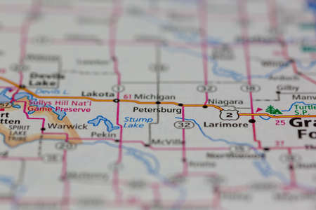 06-10-2021 Portsmouth, Hampshire, UK, Petersburg North Dakota USA shown of a Road map or Geography mapのeditorial素材