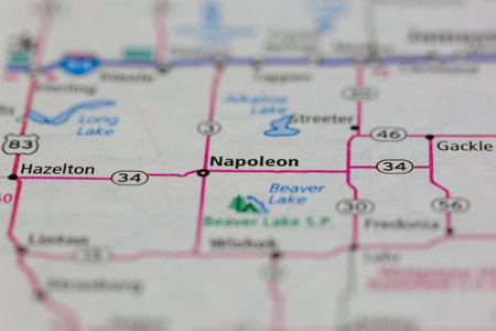 06-10-2021 Portsmouth, Hampshire, UK, Napoleon North Dakota USA shown of a Road map or Geography mapのeditorial素材