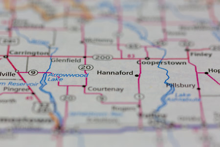06-10-2021 Portsmouth, Hampshire, UK, Hannaford North Dakota USA shown of a Road map or Geography mapのeditorial素材