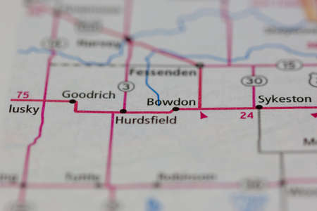 06-10-2021 Portsmouth, Hampshire, UK, Bowdon North Dakota USA shown of a Road map or Geography mapのeditorial素材