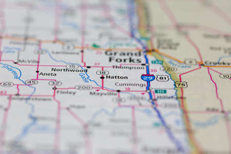 06-10-2021 Portsmouth, Hampshire, UK, Hatton North Dakota USA shown of a Road map or Geography mapのeditorial素材