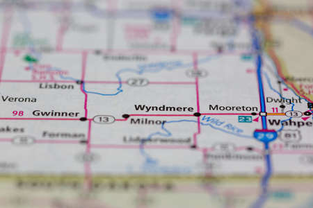 06-10-2021 Portsmouth, Hampshire, UK, Wyndmere North Dakota USA shown of a Road map or Geography mapのeditorial素材