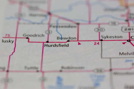 06-10-2021 Portsmouth, Hampshire, UK, Hurdsfield North Dakota USA shown of a Road map or Geography mapのeditorial素材